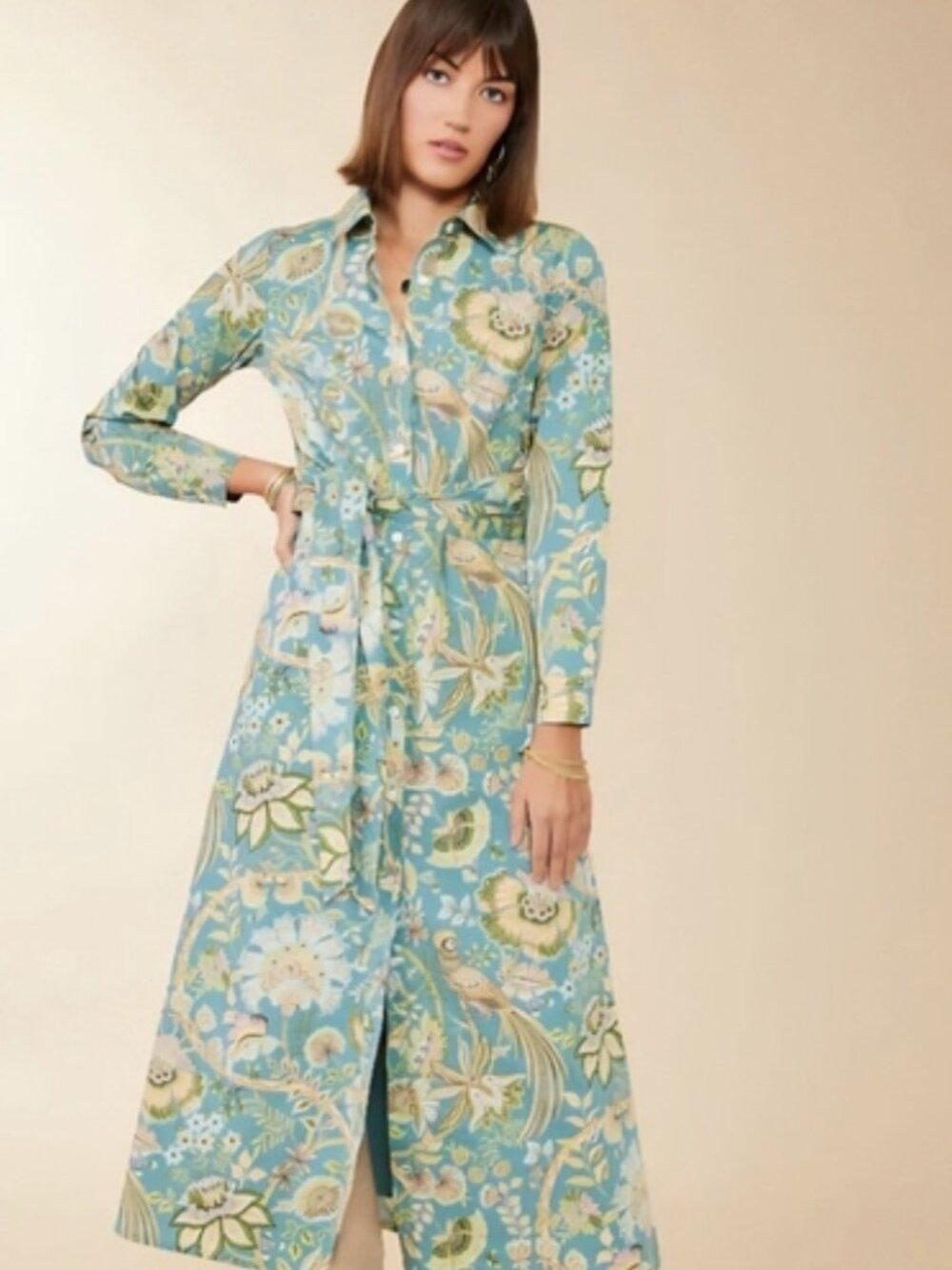 EUC Spartina 449 Mystic Moss Bird Marianne long shirt dress